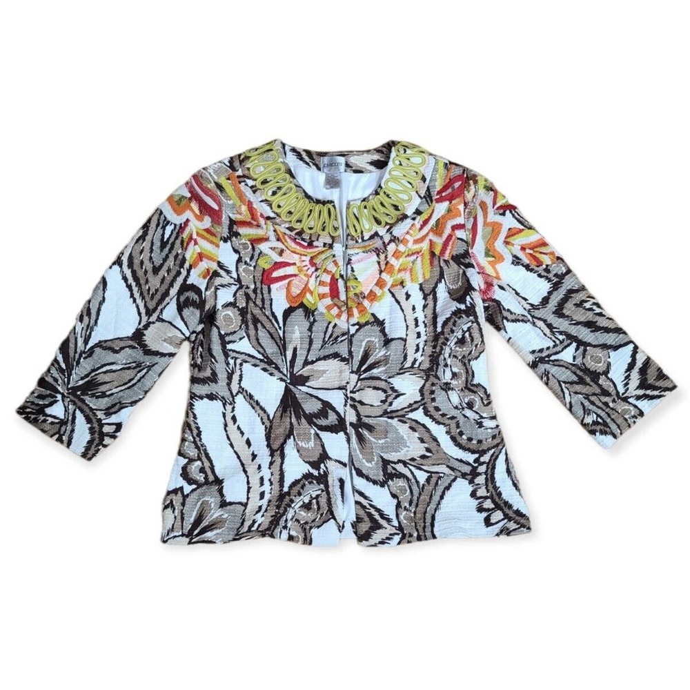 Chicos Women's Size 1 (Med Sz 8) Multi Color Cotton Floral Embroidery Jacket